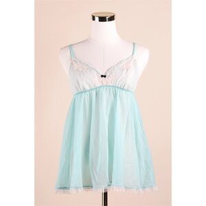 Sz M Victoria’s Secret Aqua Sheer Mesh Babydoll Cami Chemise Lingerie Top GUC